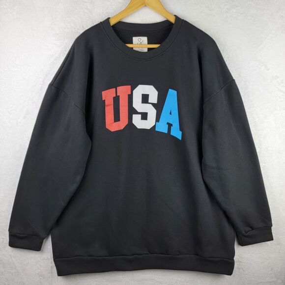Sugar Stitch Sweatshirt Size 3XL Pullover Long Sleeve Graphic USA Black Top - Picture 1 of 7